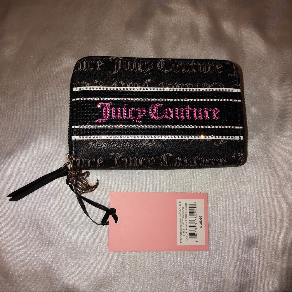 Juicy Couture Black Beige Liquorice Fashion Statement Med Double ZA Wallet NWT